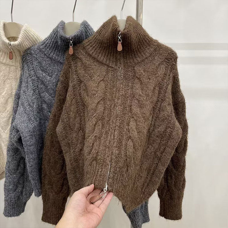 Damen Grobstrickpullover Norvielle Hochkragen Dekorativer