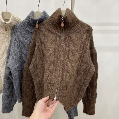 Damen Grobstrickpullover Norvielle Hochkragen Dekorativer