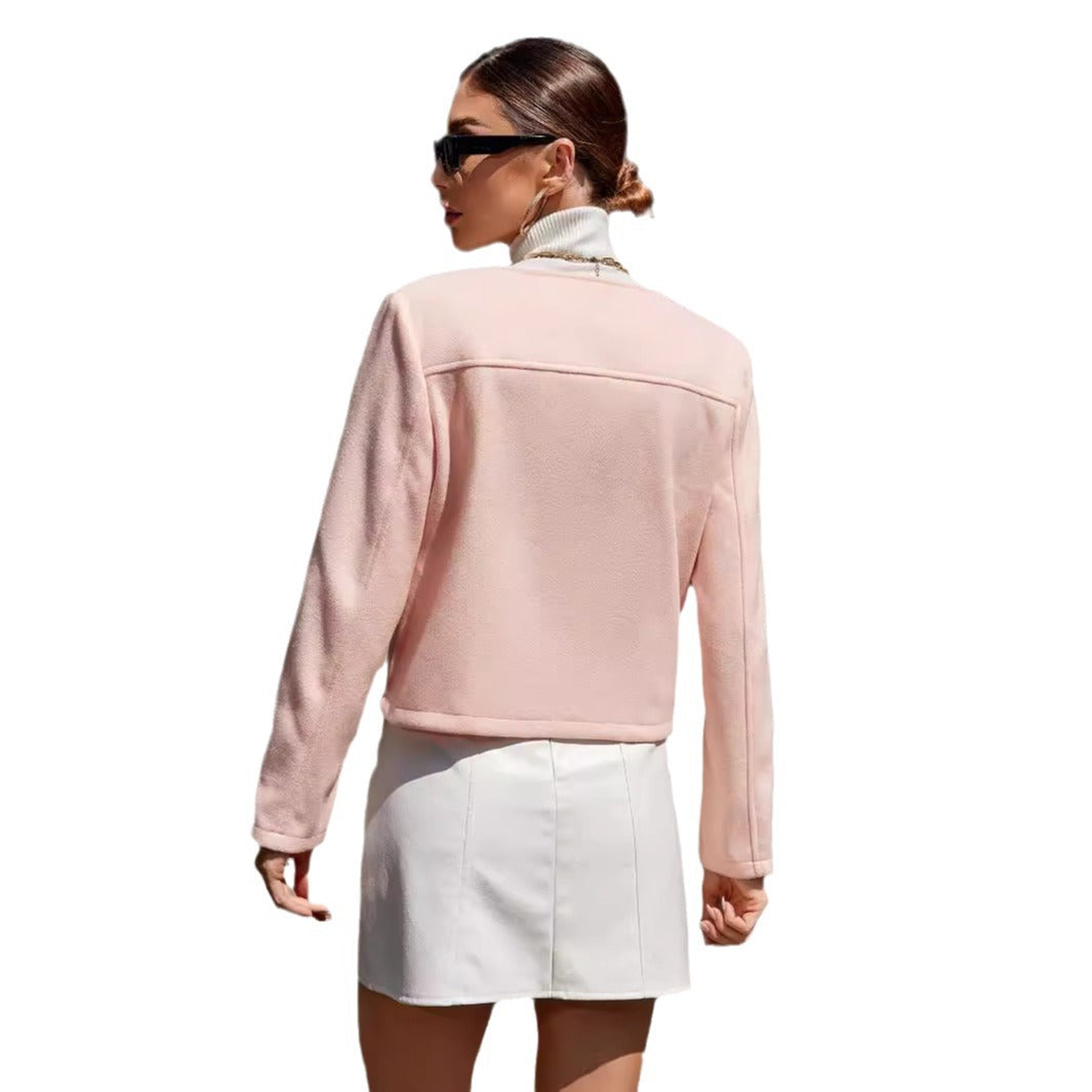 Damen Bouclé-Jacke Strukturierte Taschen Goldfarben Norvielle