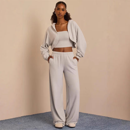 Damen Lounge-Set Cropped Weite Hose