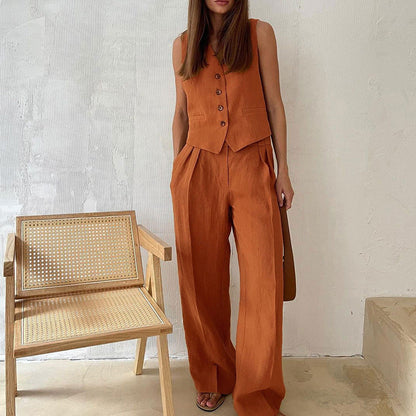 Damen Zweiteiler Weste Palazzo-Hose Elegantes Outfit
