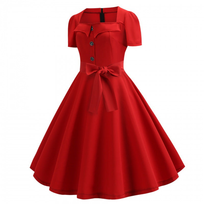 Damen Swingkleid mit Knopfleiste und Taillengürtel Norvielle