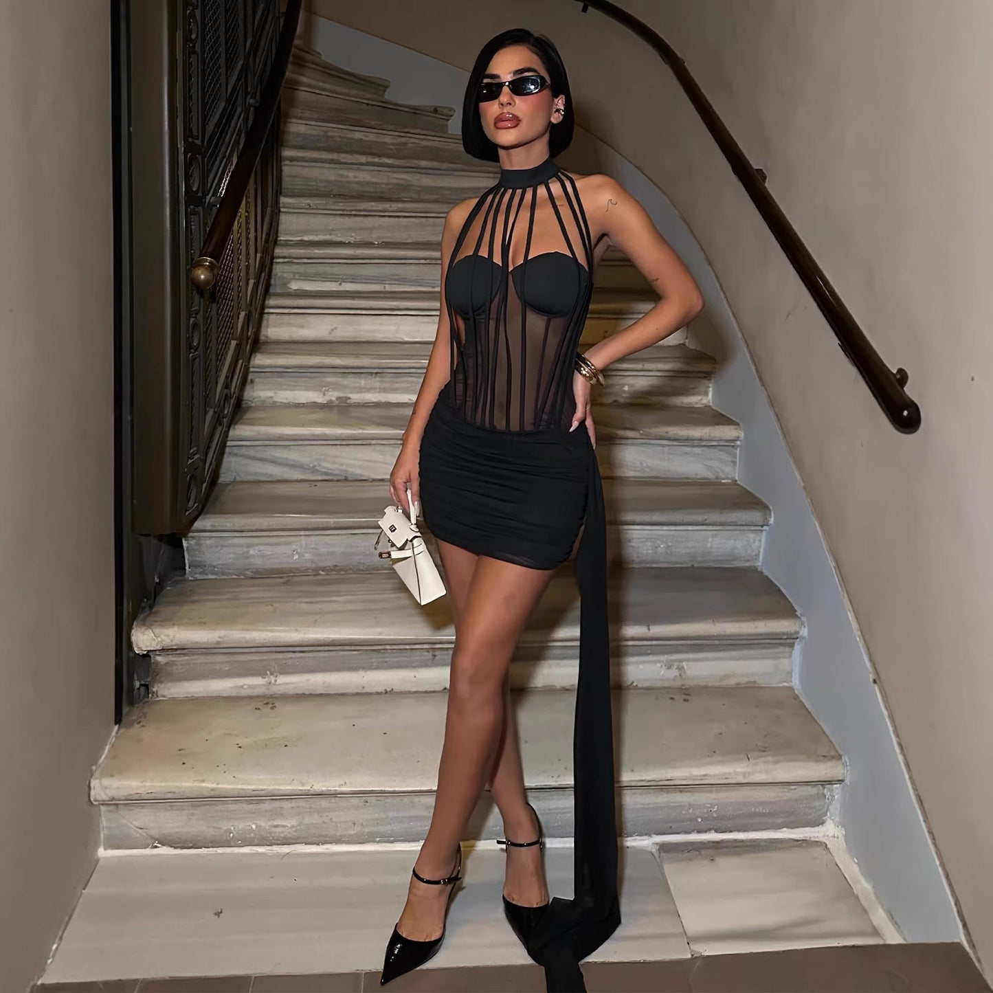 Damen Corsage Transparente Details Schlitzdesign
