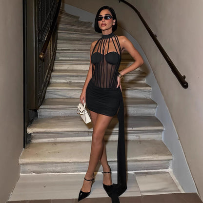 Damen Corsage Transparente Details Schlitzdesign