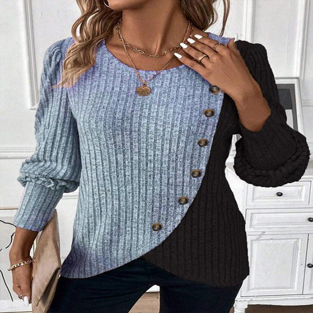 Damen Pullover Asymmetrisch Knopfdetails Norvielle