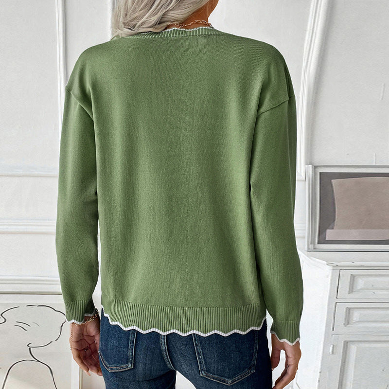 Damen Strickpullover Lässig Dekorativer Kragen
