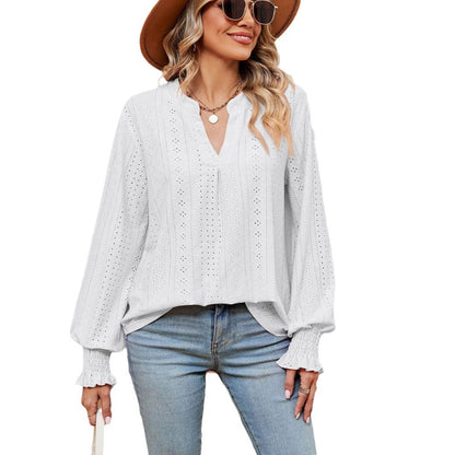 Damen Bluse mit Lochmuster Elegante Passform