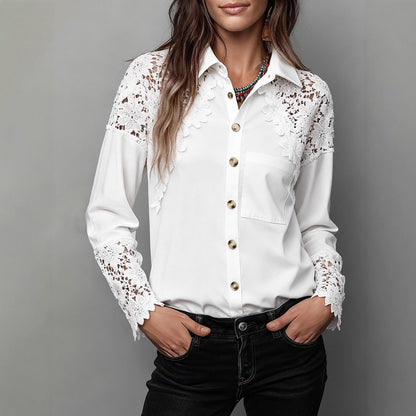 Damen Bluse mit Floral-Spitze und Knöpfen Norvielle - Norvielle