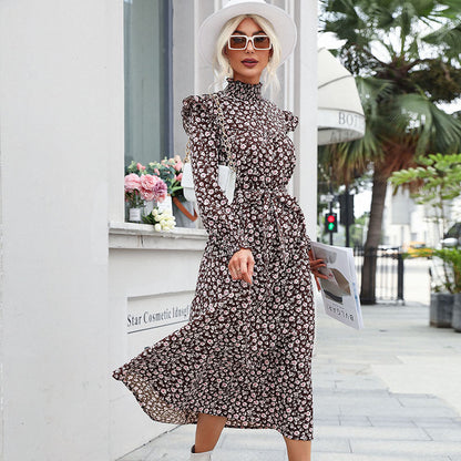 Damen Maxikleid Floral Rüschen A-Linie