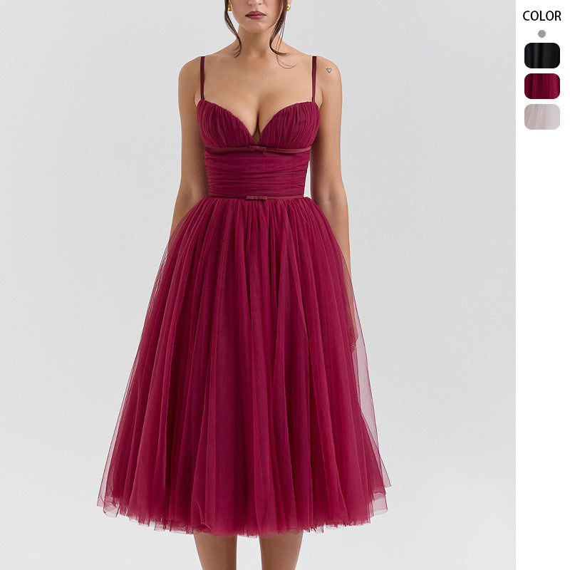 Damen Cocktailkleid Tüll V-Ausschnitt Taillengürtel Norvielle - Norvielle