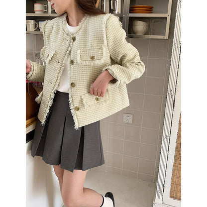 Damen Cropped Jacke Struktur Fransen Taschen Norvielle