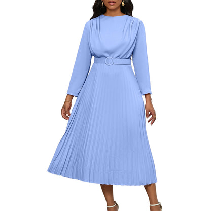 Damen Plisseekleid Mit Gürtel Elegante Falten Norvielle