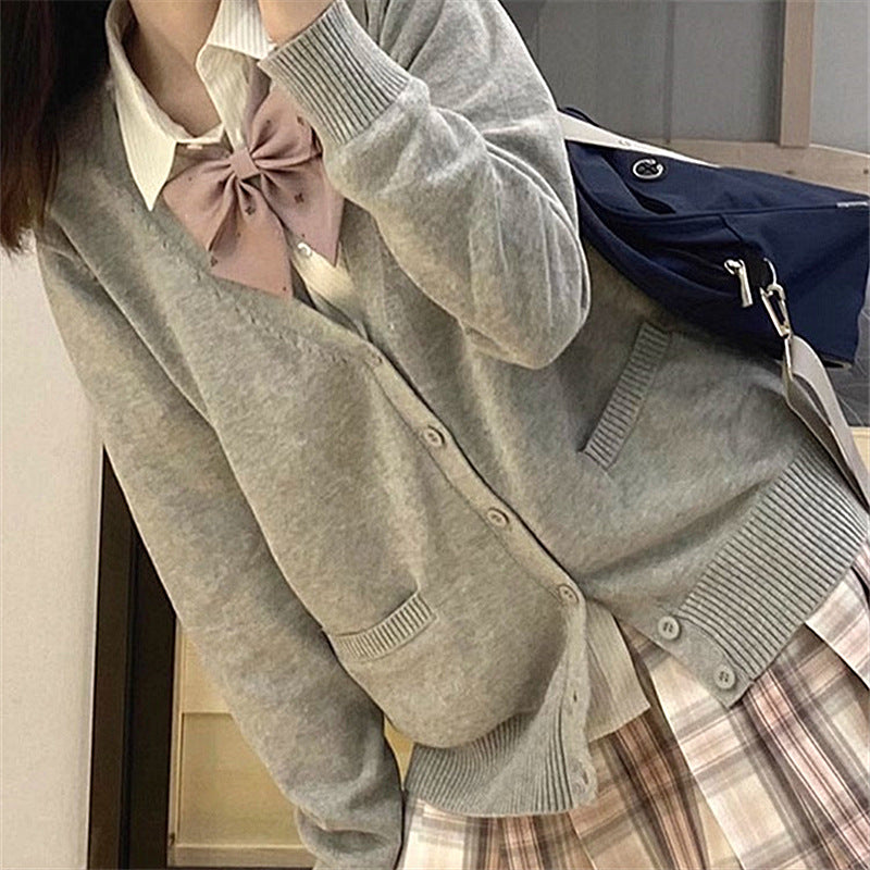 Damen Cardigan Großer Kragen Schleifen Detail Beige