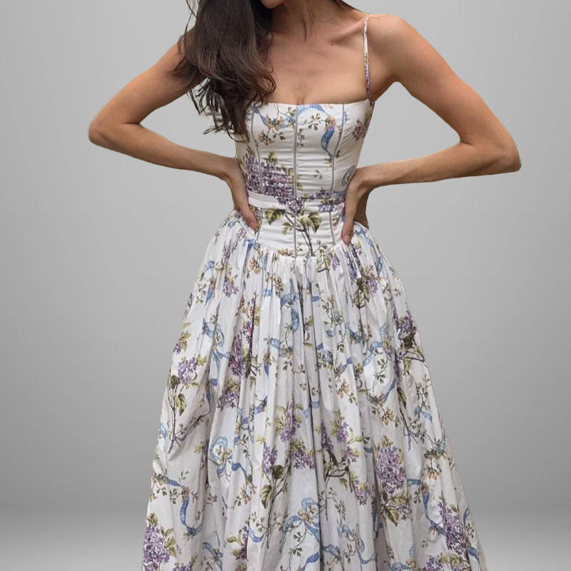 Damen Maxikleid Floralmuster Gerafftes Oberteil Norvielle