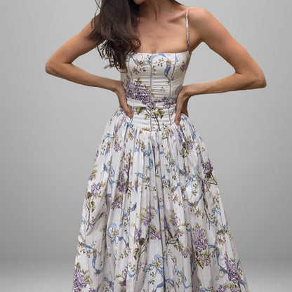 Damen Maxikleid Floralmuster Gerafftes Oberteil Norvielle