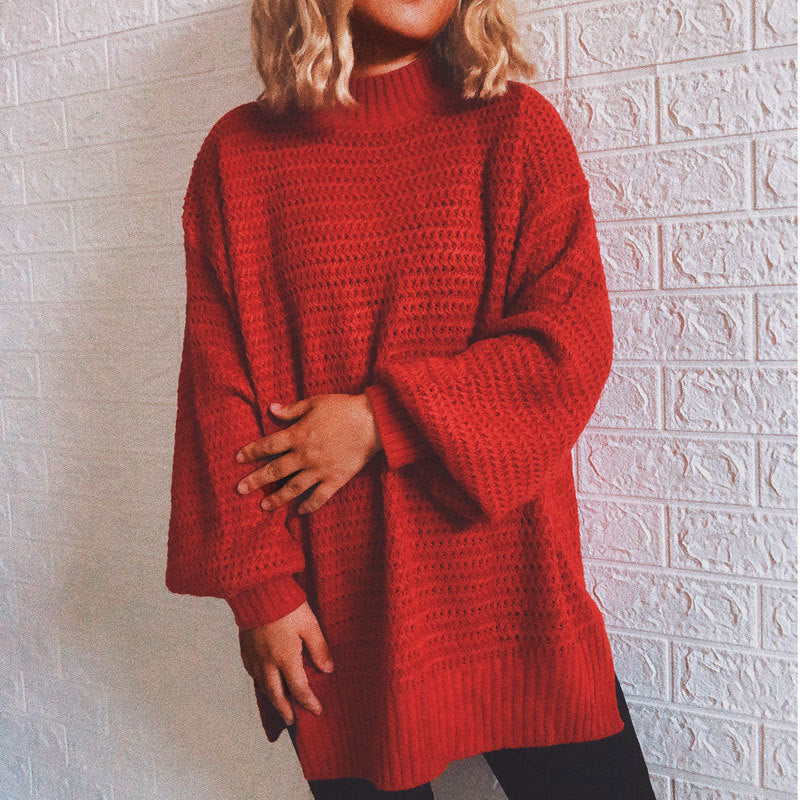 Damen Strickpullover Hochkragen Voluminöse Ärmel Norvielle