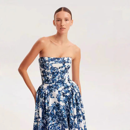 Damen Maxikleid Blütenmuster Schulterfrei Norvielle