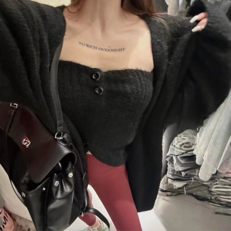 Damen Strickjacke Weit Knöpfe Beige
