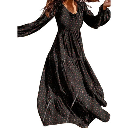 Damen Maxi-Kleid V-Ausschnitt Rüschen Elegant