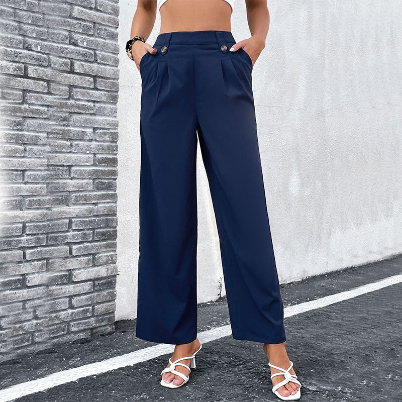 Damen Weite Hose Hochtaille Knopfdetails