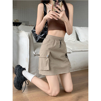 Damen Cargo-Rock Elastischer Bund Praktische Seitentaschen Beige