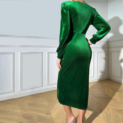 Damen Maxikleid V-Ausschnitt Elegantes Drapieren Norvielle