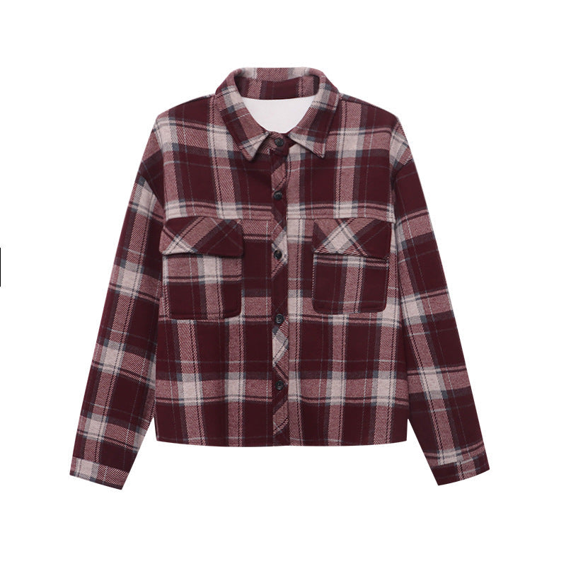 Damen Karojacke Lässig 2 Taschen Dekorative Knöpfe Norvielle