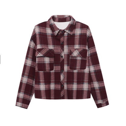 Damen Karojacke Lässig 2 Taschen Dekorative Knöpfe Norvielle