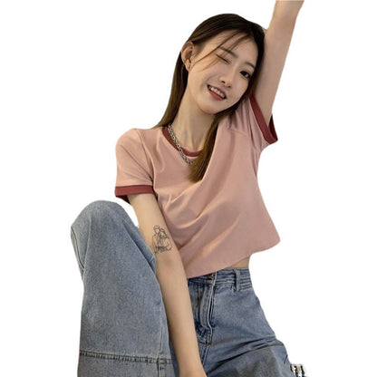 Damen T-Shirt Kurzarm Kontrastärmel Moderner Schnitt