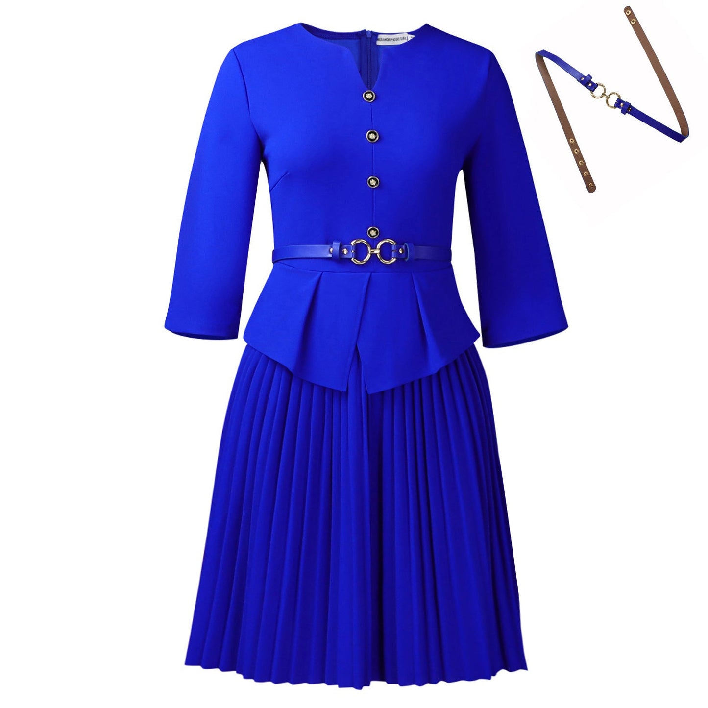 Damen Plissee-Kleid mit Taillenbluse und Gürtel