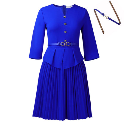 Damen Plissee-Kleid mit Taillenbluse und Gürtel
