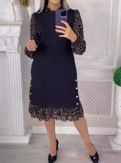 Damenkleid Elegantes Rüschenkleid mit Knöpfen