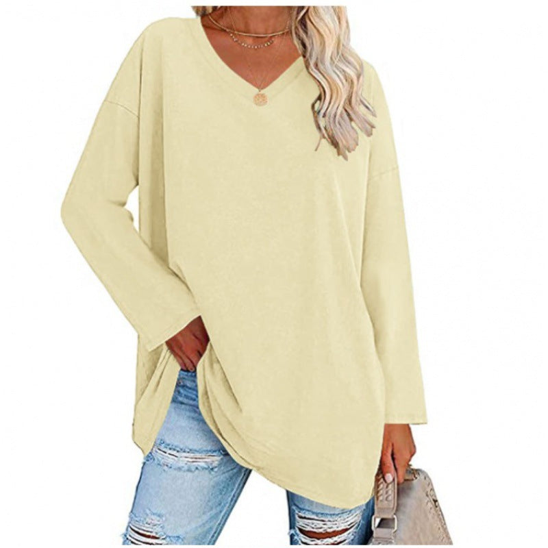 Damen Sweatshirt V-Ausschnitt Langärmlig Asymmetrisch Grau
