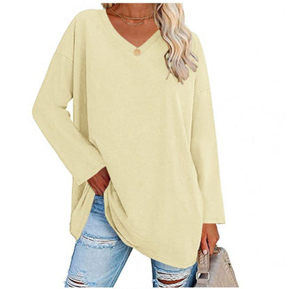 Damen Sweatshirt V-Ausschnitt Langärmlig Asymmetrisch Grau