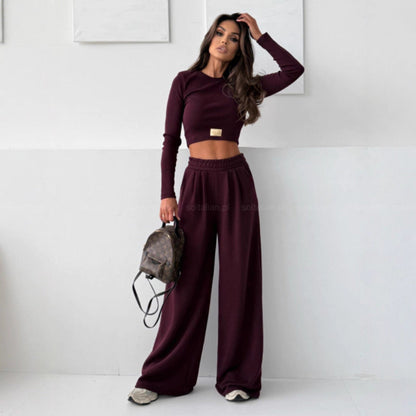 Damen Cropped Oberteil und Jogginghose Set Bequem Norvielle - Norvielle
