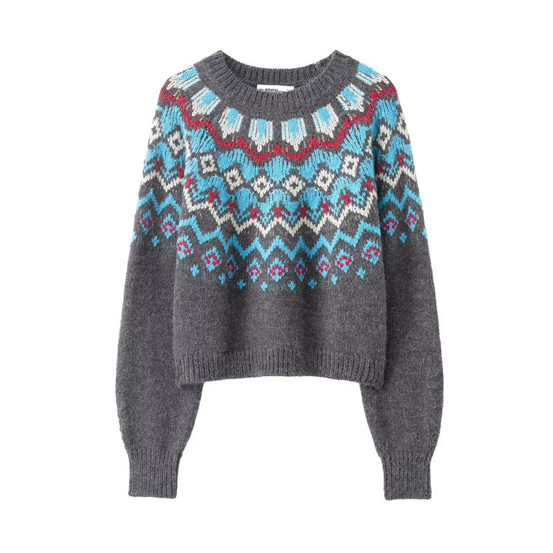Damen Strickpullover Farbenfrohes Muster Norvielle