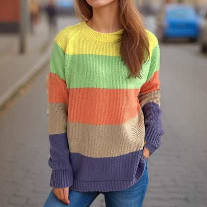 Damen Strickpullover Gestreift Bunt Lässiger Schnitt