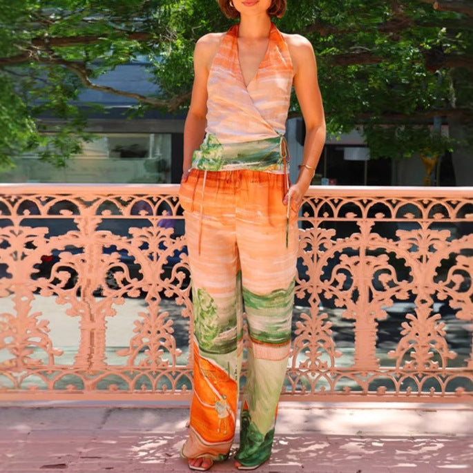 Damen Jumpsuit V-Ausschnitt Seidenbindegürtel Norvielle - Norvielle