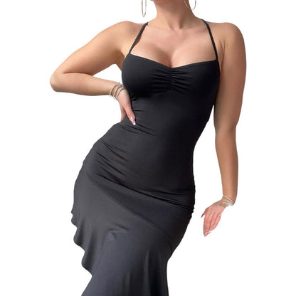Damen Langarm-Hautkleid Trägerlos Fließender Saum Norvielle