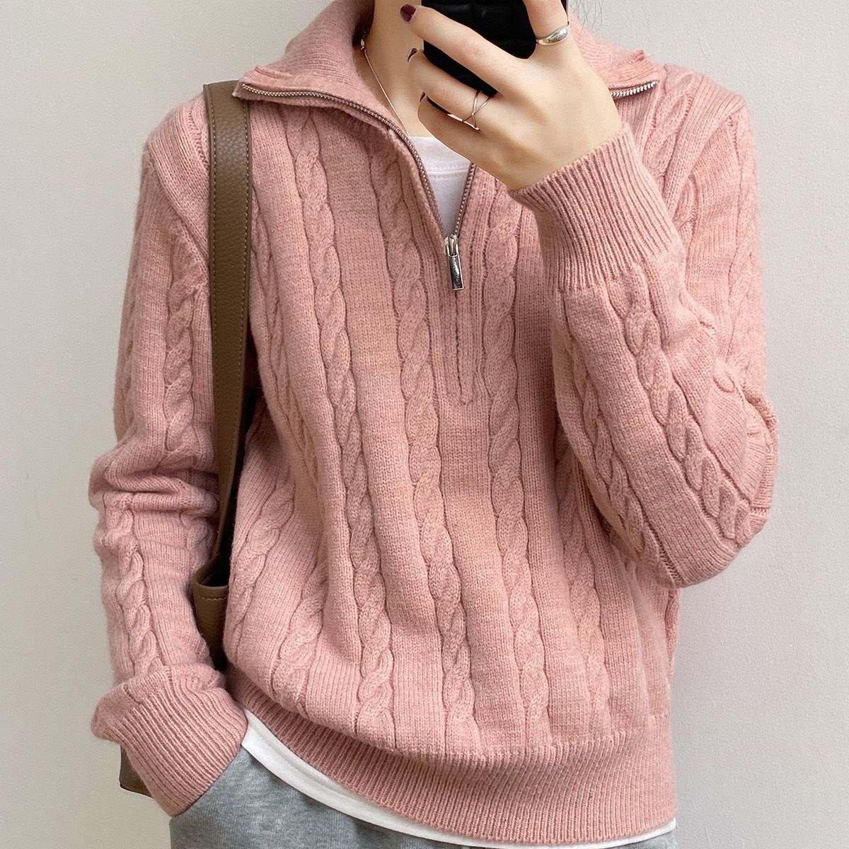Damen Strickpullover Zopfdesign Stehkragen Norvielle - Norvielle