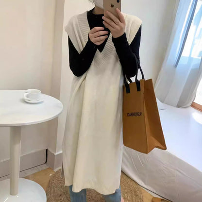 Damen Strickkleid V-Ausschnitt Seitenschlitz Norvielle - Norvielle