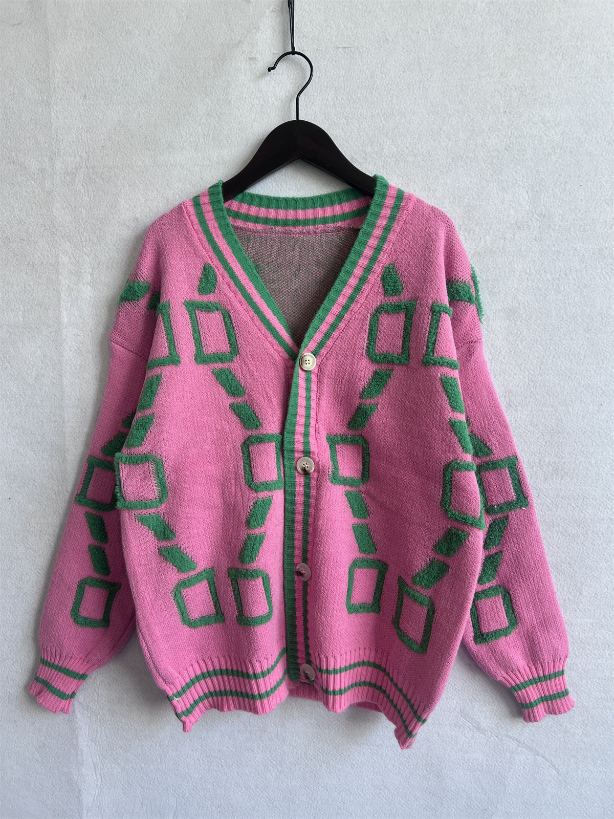 Casual V-Ausschnitt Cardigan Farbkontrast Strick
