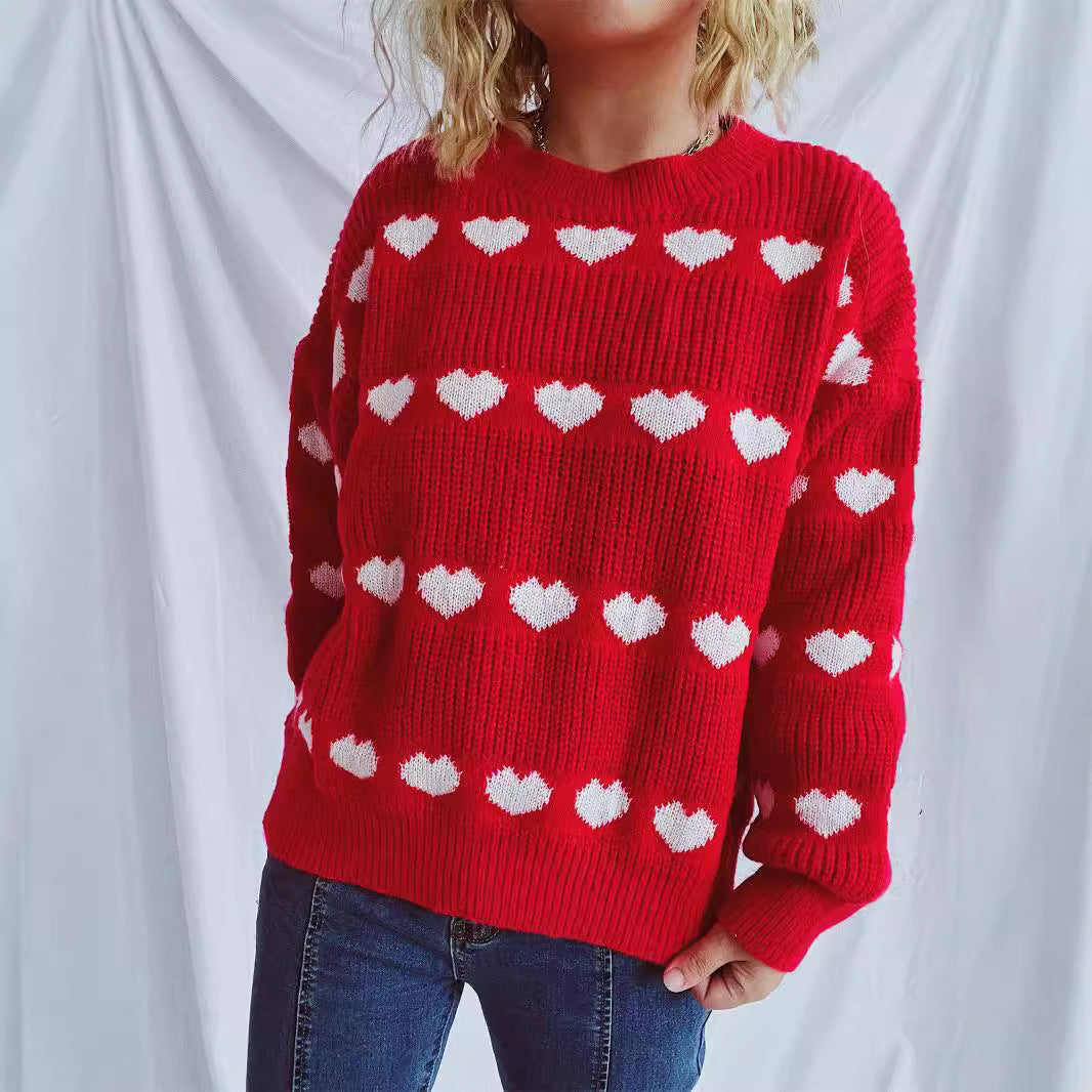 Damen Pullover Romantisches Herzmuster Weich Norvielle