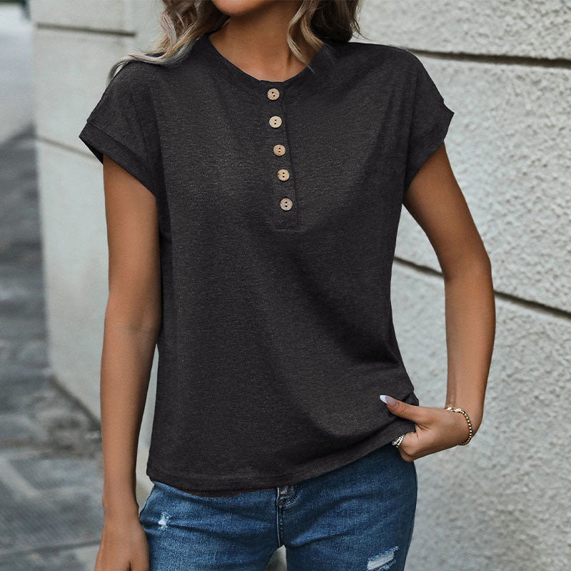 Damen T-Shirt Knopfleiste Lässiger Schnitt Norvielle