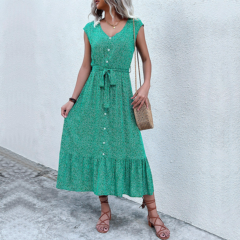 Damen Midi-Kleid Rüschen Knopfdesign Norvielle