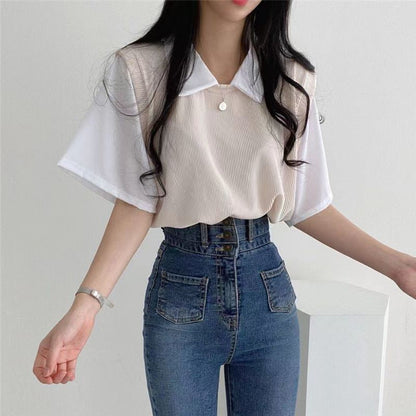 Damen Oversized Shirt Bequem Layering Effekt Weiß