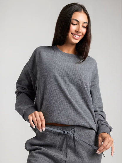 Damen Sweatshirt Waffelmuster Bequem Norvielle
