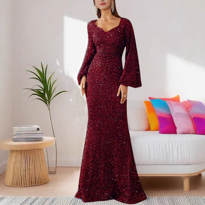 Damen Abendkleid Glitzerrock Voluminöse Ärmel Norvielle