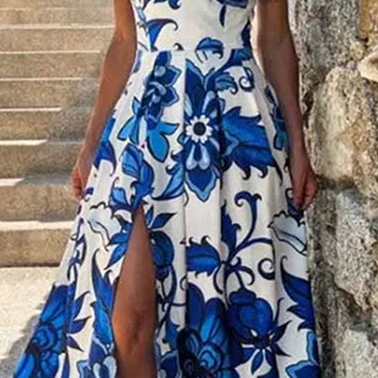 Damen Maxikleid Floralmuster Hochschlitz Norvielle