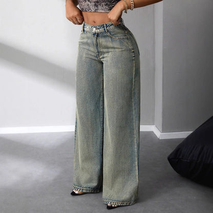Damen High-Waist Jeans im Vintage-Stil Weite Bein Norvielle